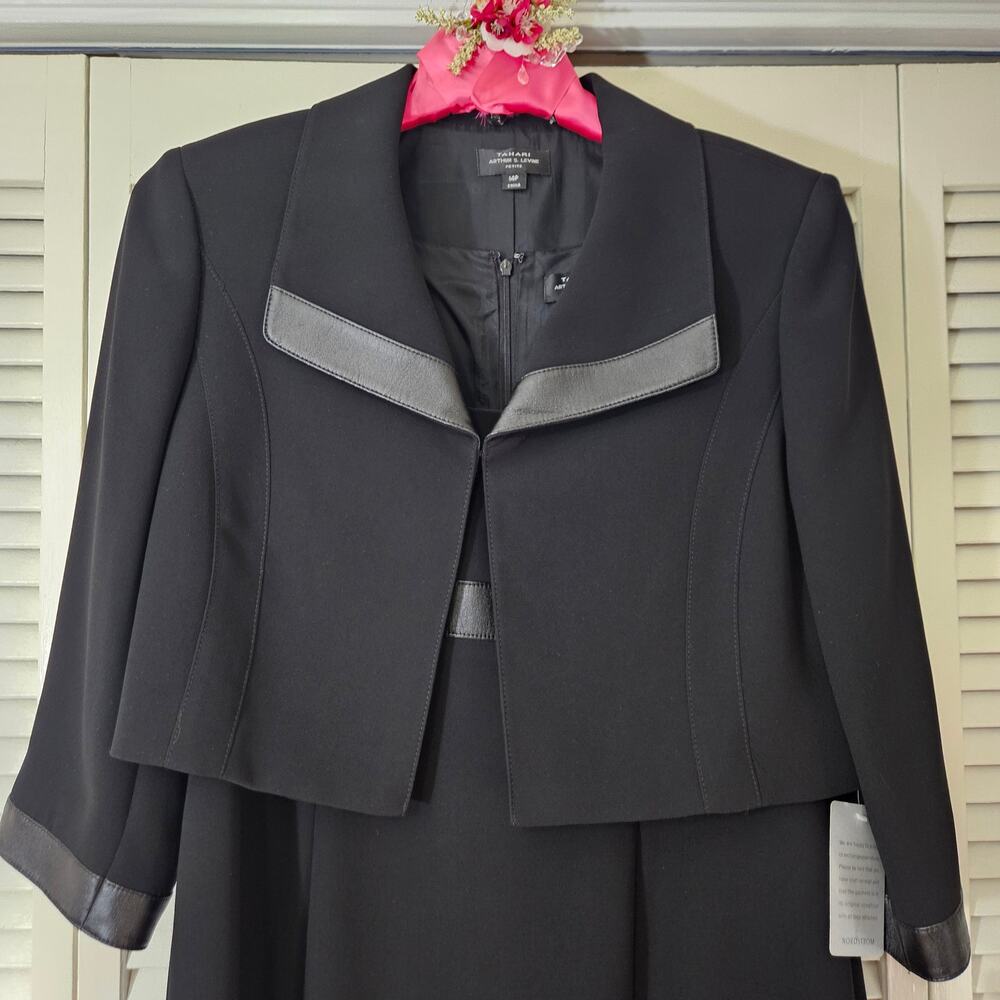 NWT Tahari ArthurSLevine 2pc Dress Suit Set Black Womens 14P Minimalist CorpChic - Picture 3 of 10